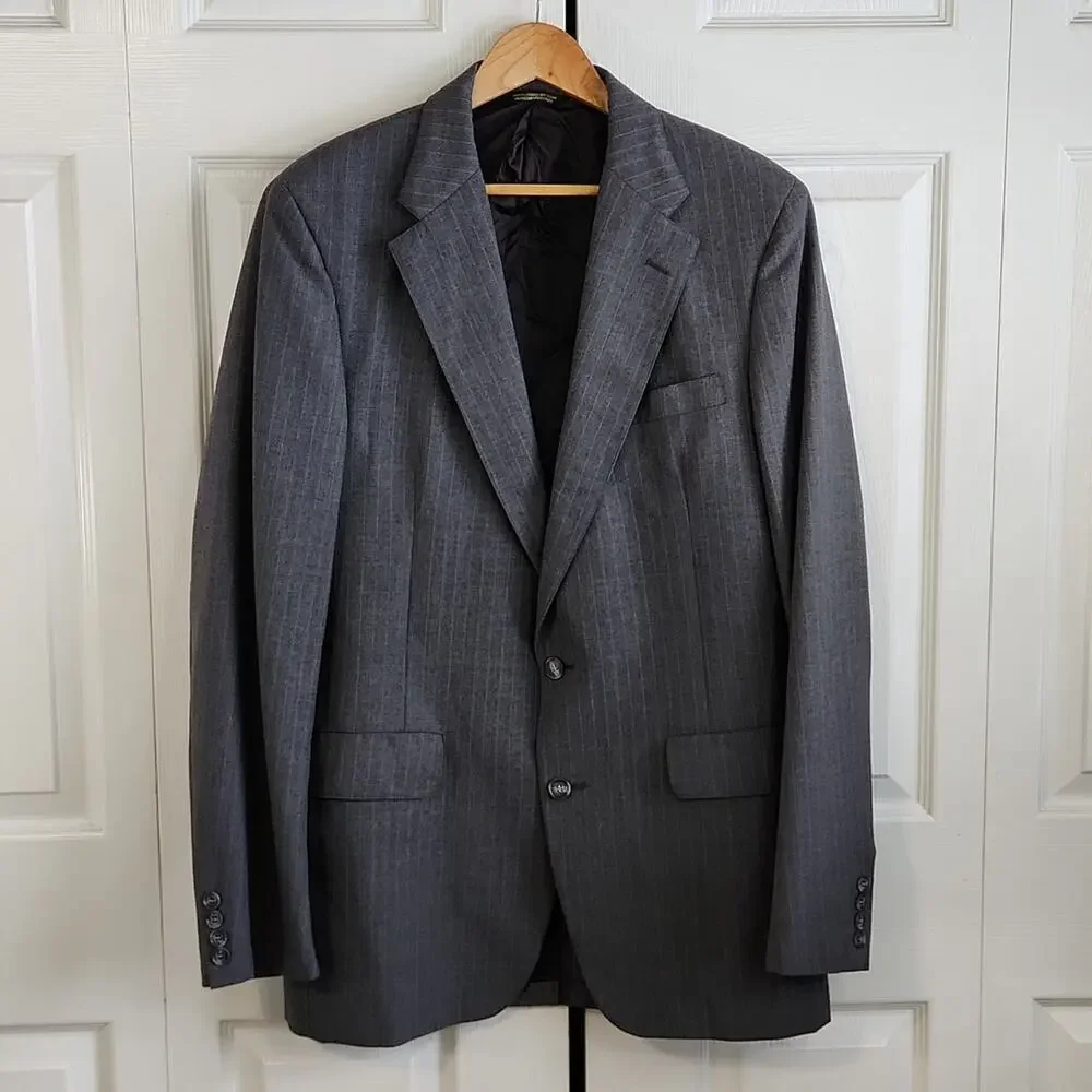 Vintage Palm Beach Gray Pinstriped Single Breasted Suit‎ 42 33x43 Business 80s